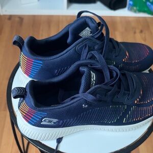 Skechers Navy Sneakers with Colorful Stripes